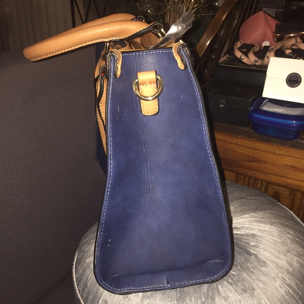 Simply Noelle blue, tan & cream satchel tote bag - Picture 6 of 14